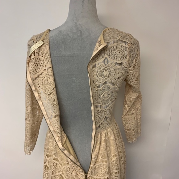 Mallory dress SZ S vintage crochet lace tan cottagecore mini whimsical fairy - Picture 6 of 11